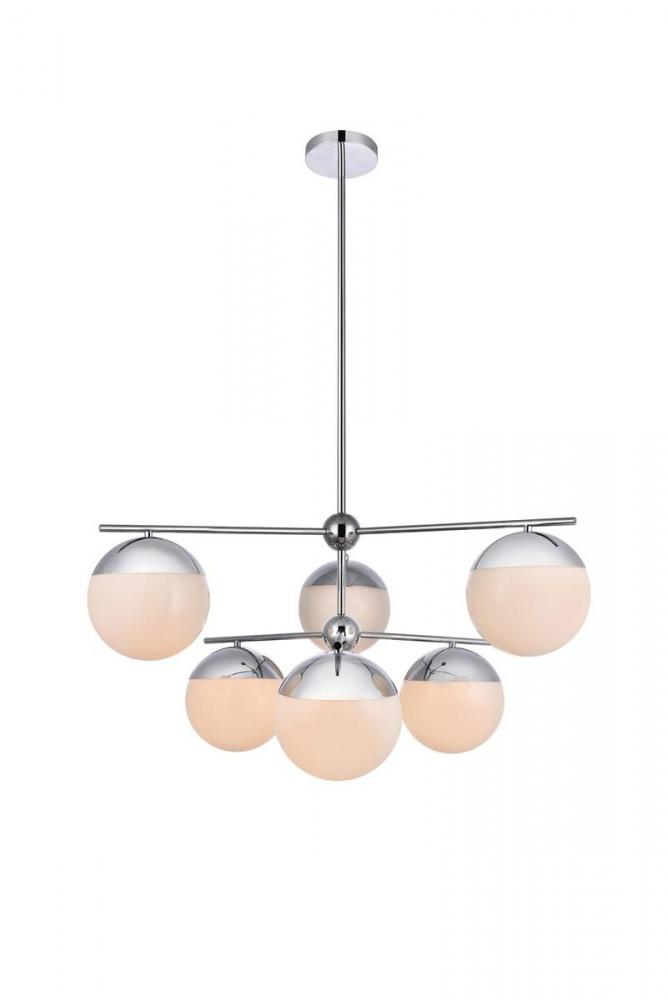 Eclipse 6 Lights Chrome Pendant with Frosted White Glass