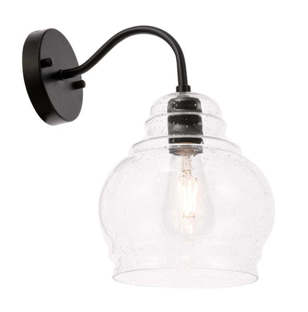 Pierce 1 light Black and Clear seeded glass wall sconce