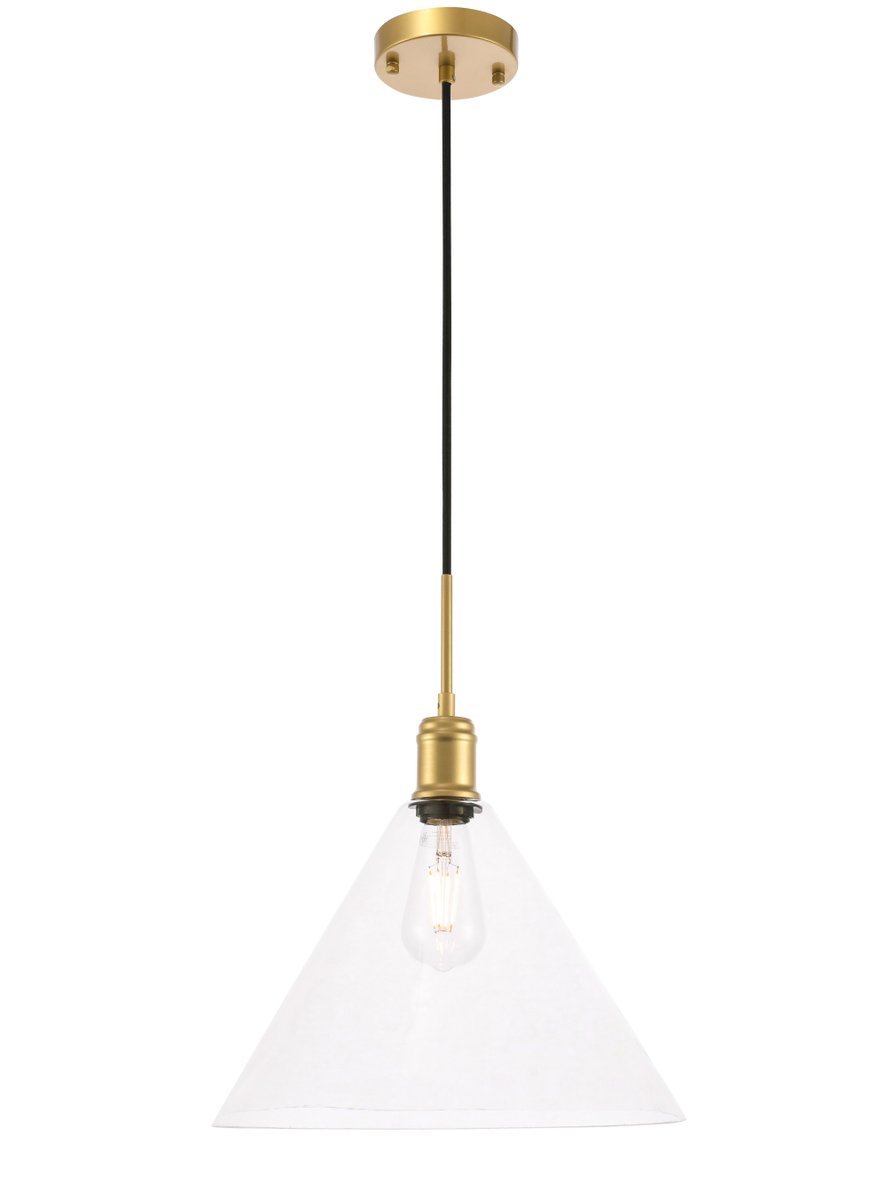 Hugh 1 light Brass and Clear glass pendant