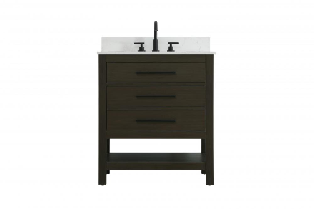 30 inch Single Bathroom Vanity in Mocha Brown with backsplash