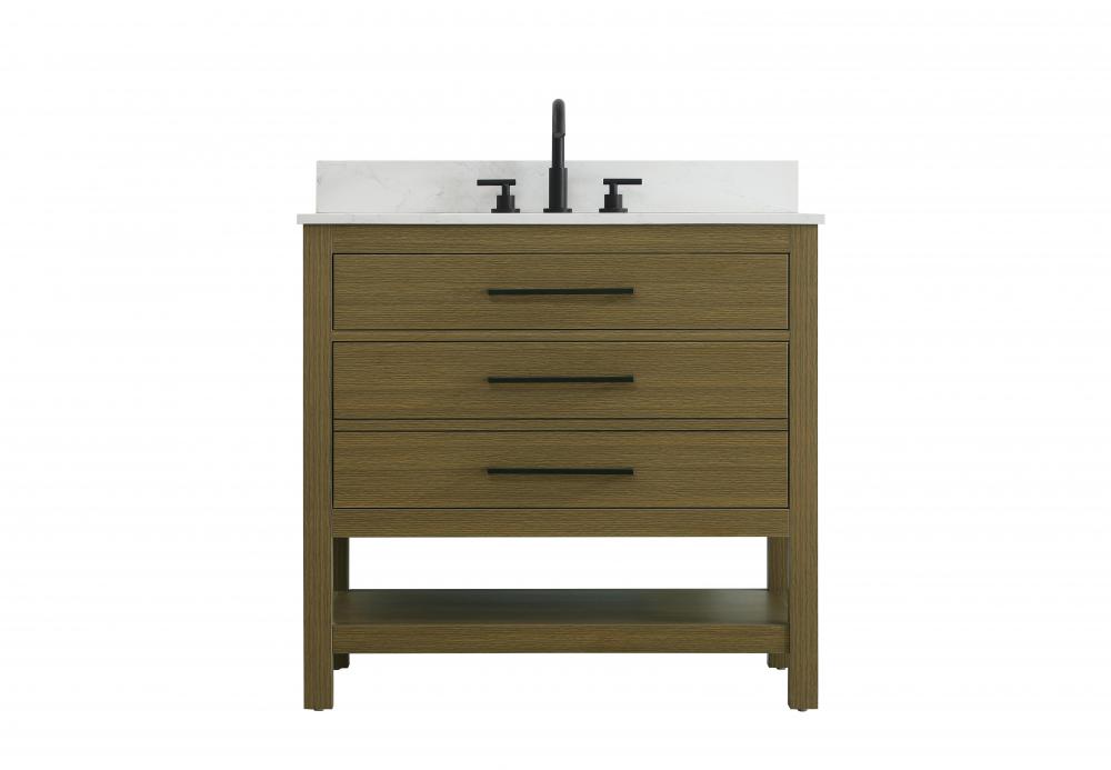 36  inch Single Bathroom Vanity in Chestnut Brown with backsplash