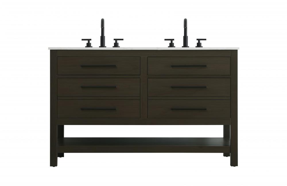 54 inch Double Bathroom Vanity in Mocha Brown