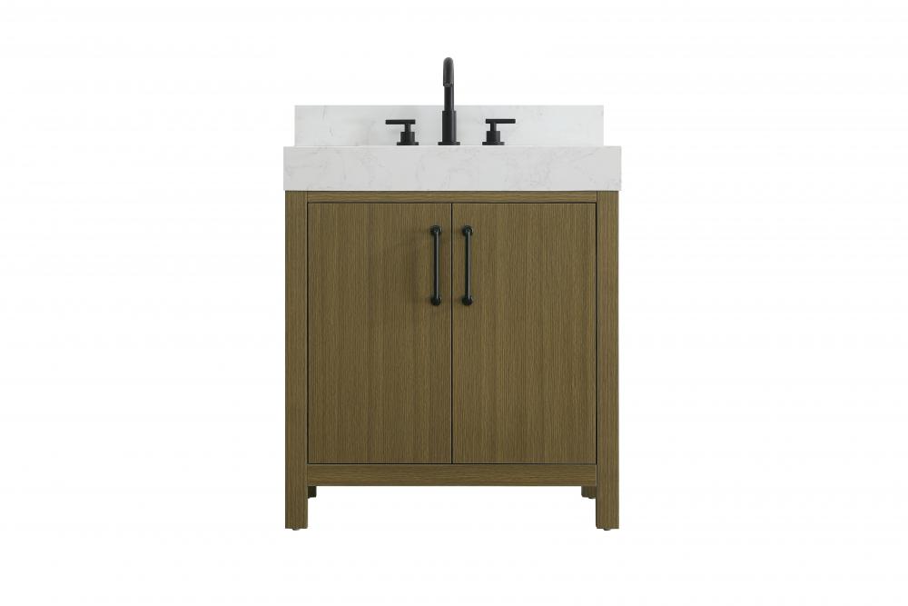 30 inch Single Bathroom Vanity In Chestnut Brown with backsplash