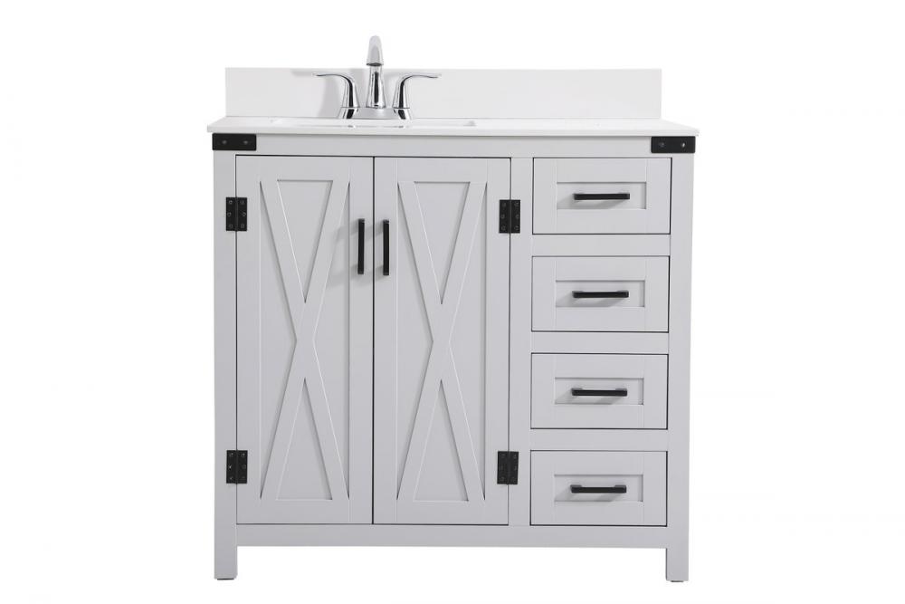 36 Inch Bathroom Vanity in Grey with Backsplash