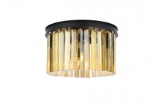 Elegant 1208F16MB-GT/RC - Sydney 3 Light Matte Black Flush Mount Golden Teak (Smoky) Royal Cut Crystal