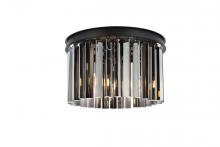 Elegant 1208F16MB-SS/RC - Sydney 3 Light Matte Black Flush Mount Silver Shade (Grey) Royal Cut Crystal