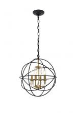 Elegant LD5055D16BRB - Wallace 4 Light Matte Black and Brass Pendant