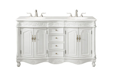 Elegant VF-1049-VW - 60 inch Double Bathroom vanity in Antique white with ivory white engineered marble
