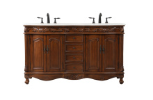 Elegant VF-1049TK-VW - 60 inch double Bathroom vanity in teak with ivory white engineered marble