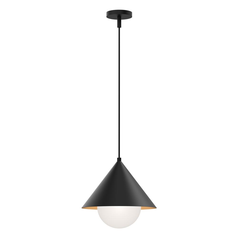 Remy 14-in Matte Black/Opal Glass 1 Light Pendant