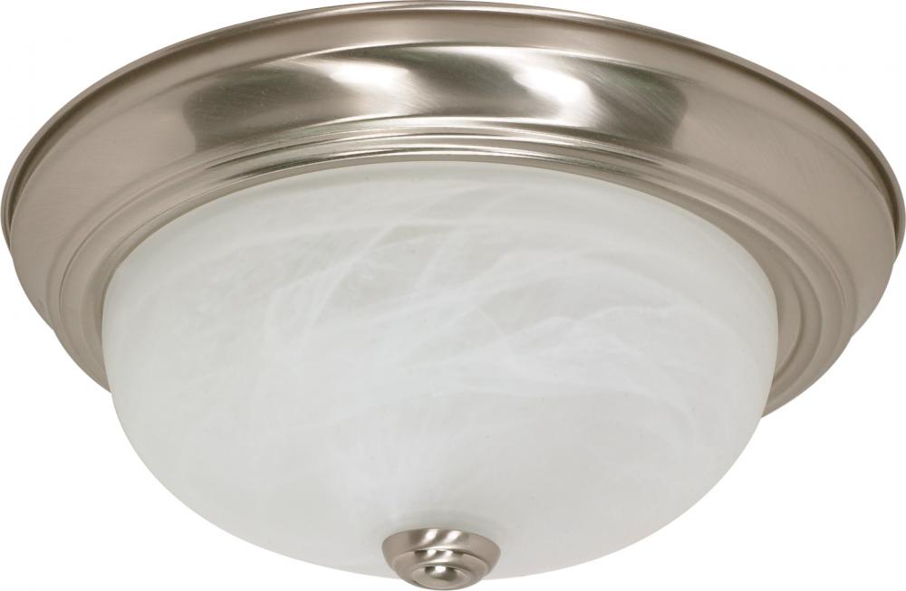 2 Light - 13" Flush with Alabaster Glass - Brushed Nickel Finish