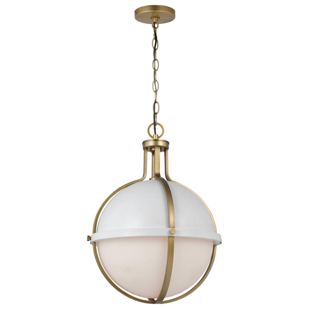 Lincoln; 1 Light Large Pendant; Medium Base; 60 Watt; Matte White Finish; White Opal Glass