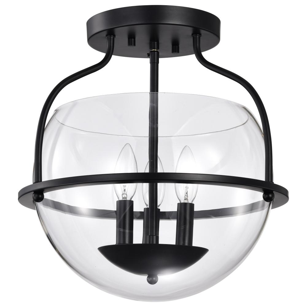 Amado 3 Light Semi Flush Mount; Matte Black Finish; Clear Glass