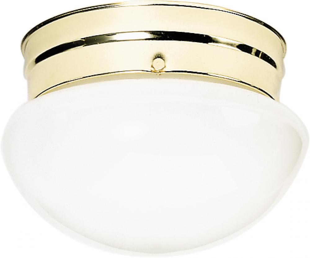 2 Light - 10" Flush with White Glass - Polished Brass Finish