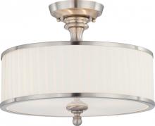 Nuvo 60/4737 - Candice - 3 Light Semi Flush with Pleated White Shade - Brushed Nickel Finish