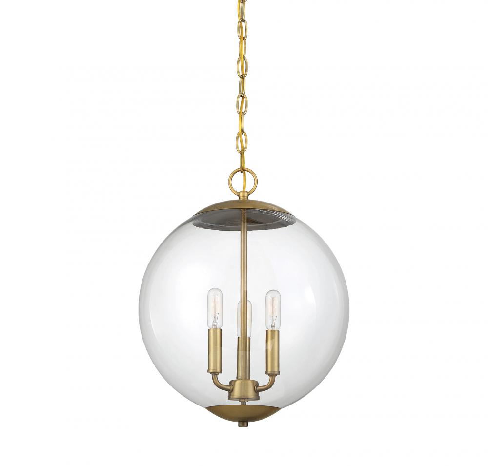 3-Light Pendant in Natural Brass