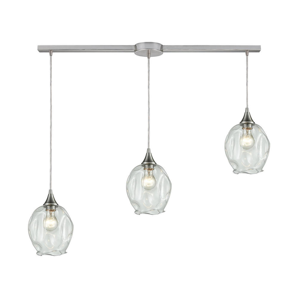 Morph 3-Light Linear Mini Pendant Fixture in Satin Nickel with Clear Blown Glass