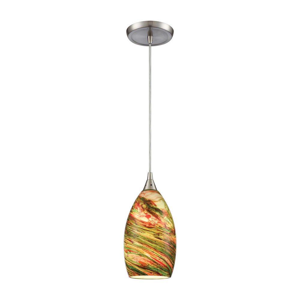 Collanino 1-Light Mini Pendant in Satin Nickel with Pepper Swirl Blown Glass