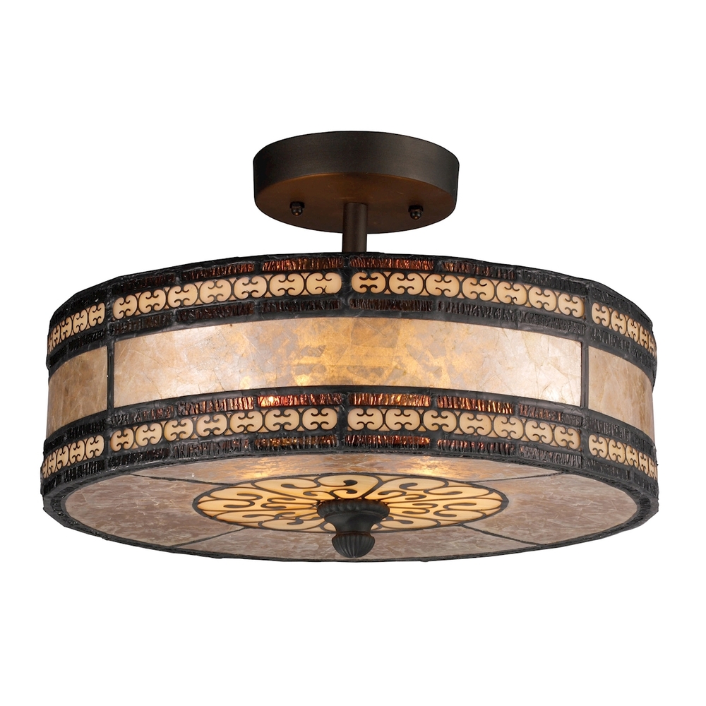 Mica Filigree 2-Light Semi Flush in Tiffany Bronze with Mica Shade