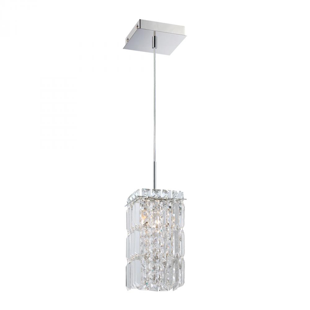 King 1 Light Pendant In Chrome And Clear Crystal